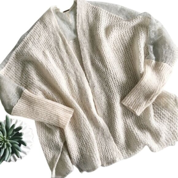 Free People Peakaboo Lace Wool Oversized Open Cardigan - Picture 3 of 8